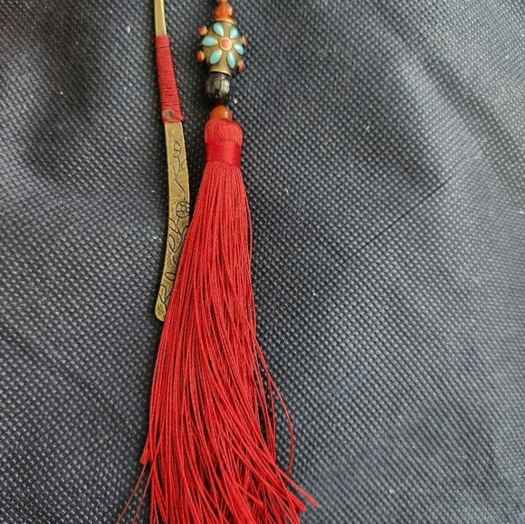New 1 Pc Vintage Tassel Bookmark Ancient Chinese Hairpin Chinese Metal Bookmark - Picture 3 of 6
